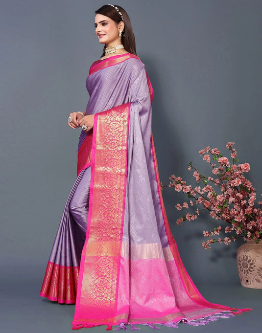 Villagius Jaccard Jaccard Embellished Zari Work Partywear Cotton Silk Purple Colour Rubina_Purplepink Saree