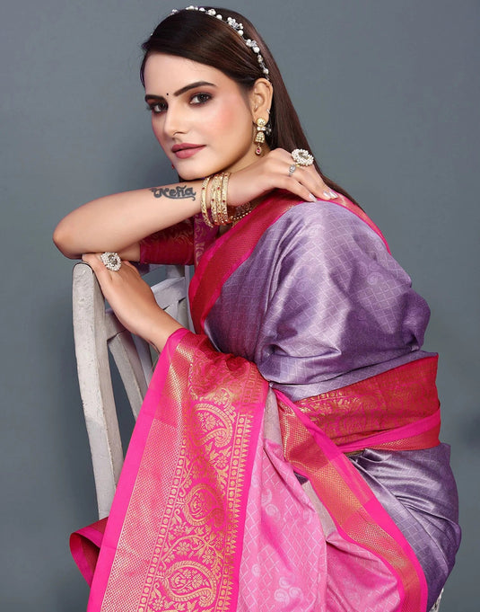 Villagius Jaccard Jaccard Embellished Zari Work Partywear Cotton Silk Purple Colour Rubina_Purplepink Saree