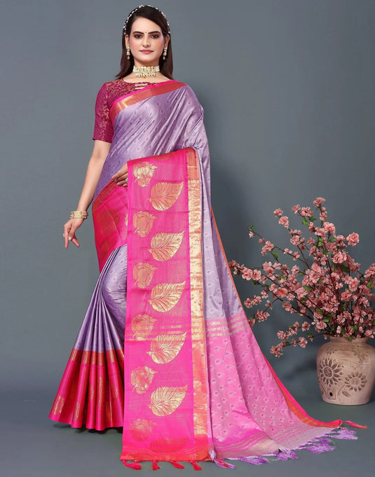 Villagius Jaccard Jaccard Embellished Zari Work Partywear Cotton Silk Purple Colour Samu_Purplepink Saree