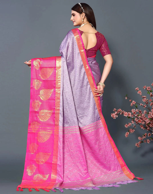 Villagius Jaccard Jaccard Embellished Zari Work Partywear Cotton Silk Purple Colour Samu_Purplepink Saree