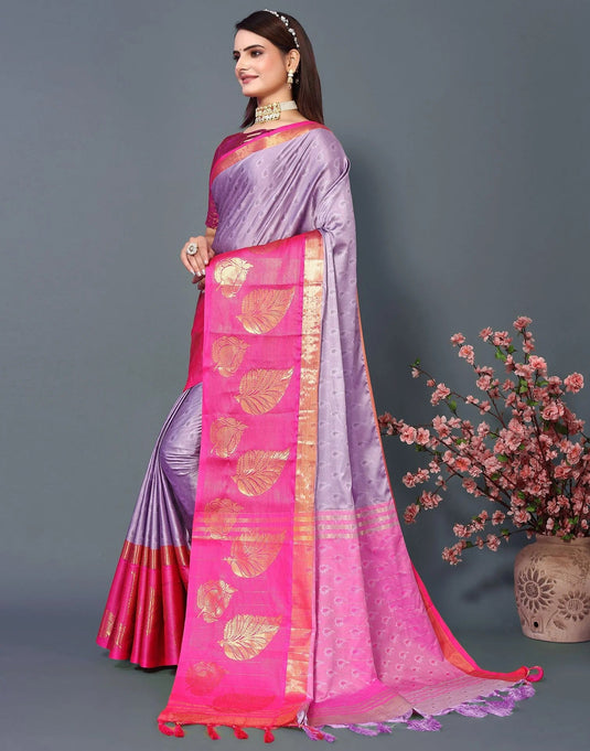 Villagius Jaccard Jaccard Embellished Zari Work Partywear Cotton Silk Purple Colour Samu_Purplepink Saree