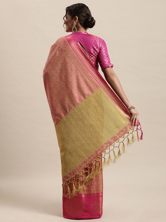 Villagius Jaccard Jaccard Embellished Zari Work Partywear Cotton Silk Pink Colour Shivanta_Pink Saree