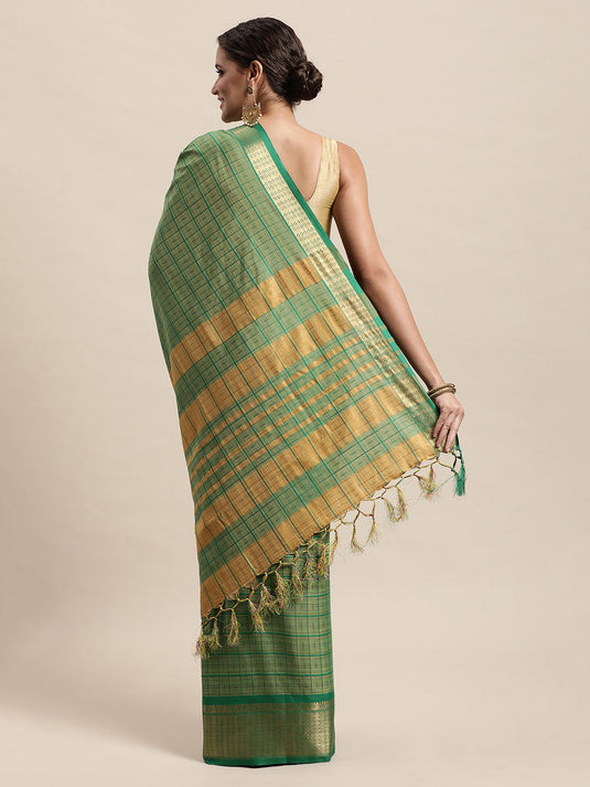 Villagius Jaccard Jaccard Embellished Zari Work Partywear Cotton Silk Green Colour Shivcheck_Green Saree