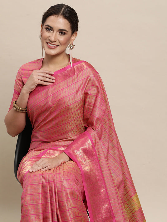 Villagius Jaccard Jaccard Embellished Zari Work Partywear Cotton Silk Pink Colour Shivcheck_Pink Saree