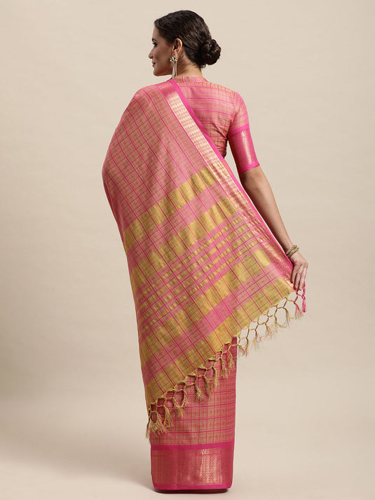 Villagius Jaccard Jaccard Embellished Zari Work Partywear Cotton Silk Pink Colour Shivcheck_Pink Saree