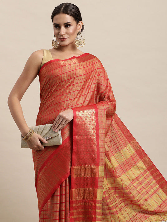 Villagius Jaccard Jaccard Embellished Zari Work Partywear Cotton Silk Red Colour Shivcheck_Red Saree