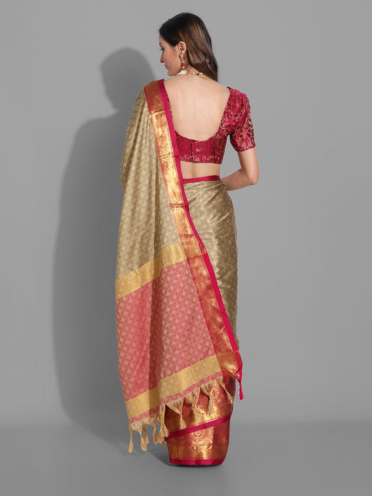 Villagius Jaccard Jaccard Embellished Zari Work Partywear Cotton Silk Beige Colour Shriya_Beige Saree