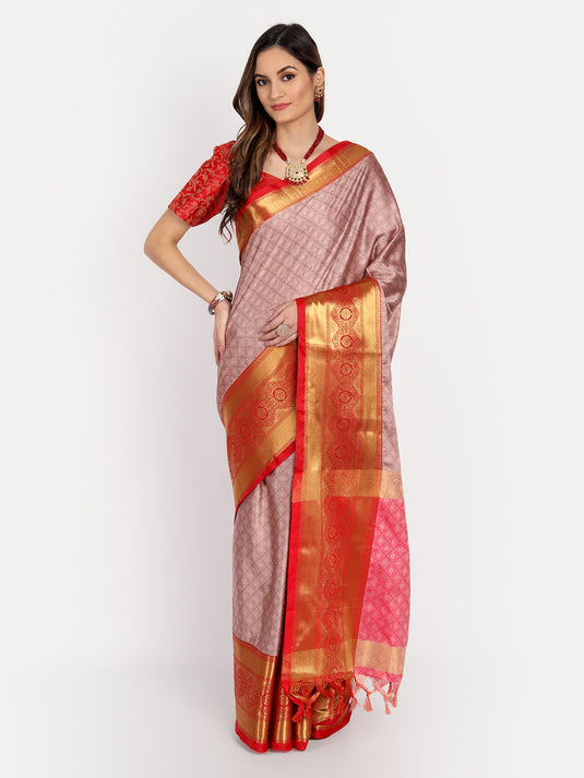 Villagius Jaccard Jaccard Embellished Zari Work Partywear Cotton Silk Peach Colour Shriya_Peach Saree