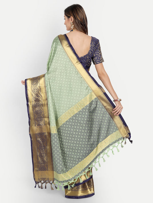 Villagius Jaccard Jaccard Embellished Zari Work Partywear Cotton Silk Olive Colour Shriya_Pista Saree