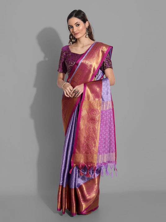 Villagius Jaccard Jaccard Embellished Zari Work Partywear Cotton Silk Purple Colour Shriya_Purple Saree