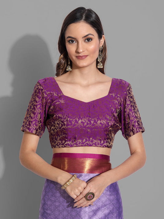 Villagius Jaccard Jaccard Embellished Zari Work Partywear Cotton Silk Purple Colour Shriya_Purple Saree